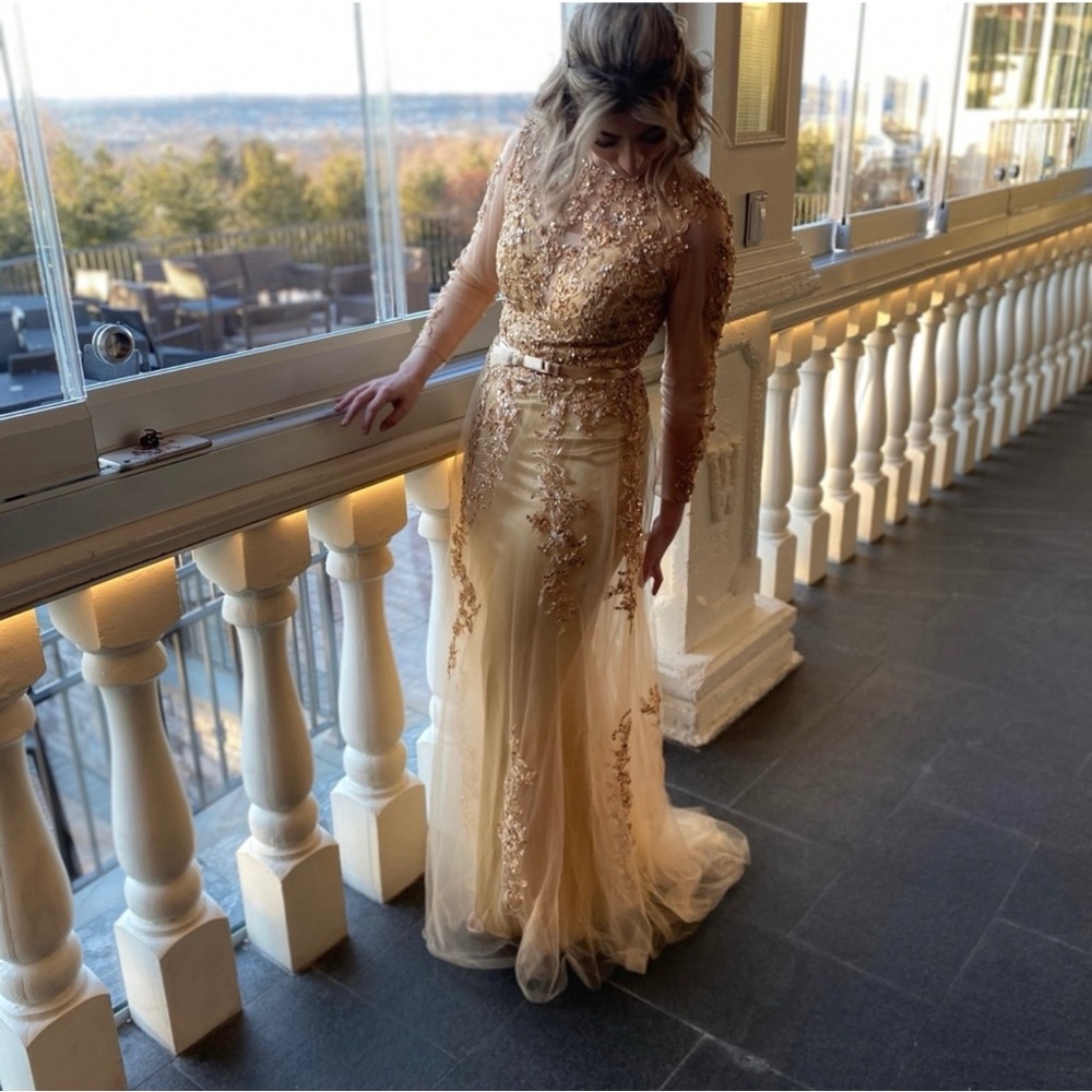 Cream Sequin Embellished Maxi Gown for Weddings